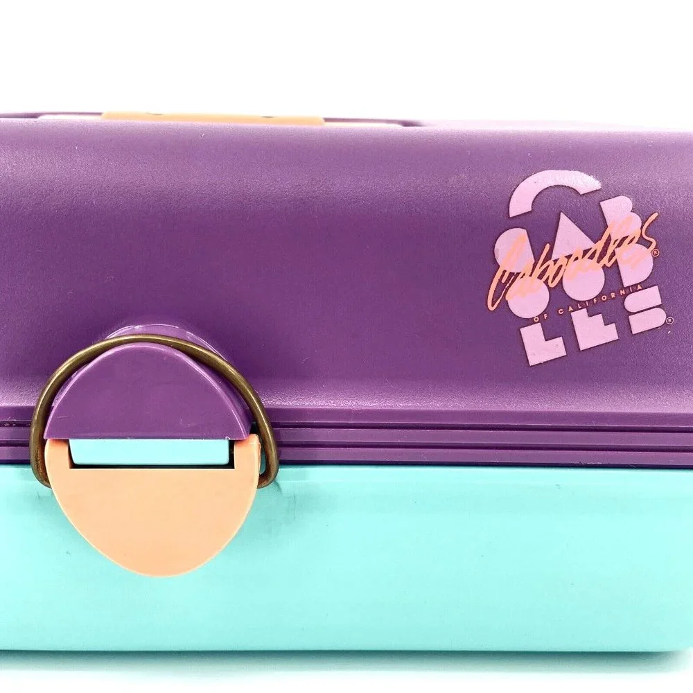 Vintage Caboodles Make Up Travel Case Organizer Purple Mint & Pink Trays 2602